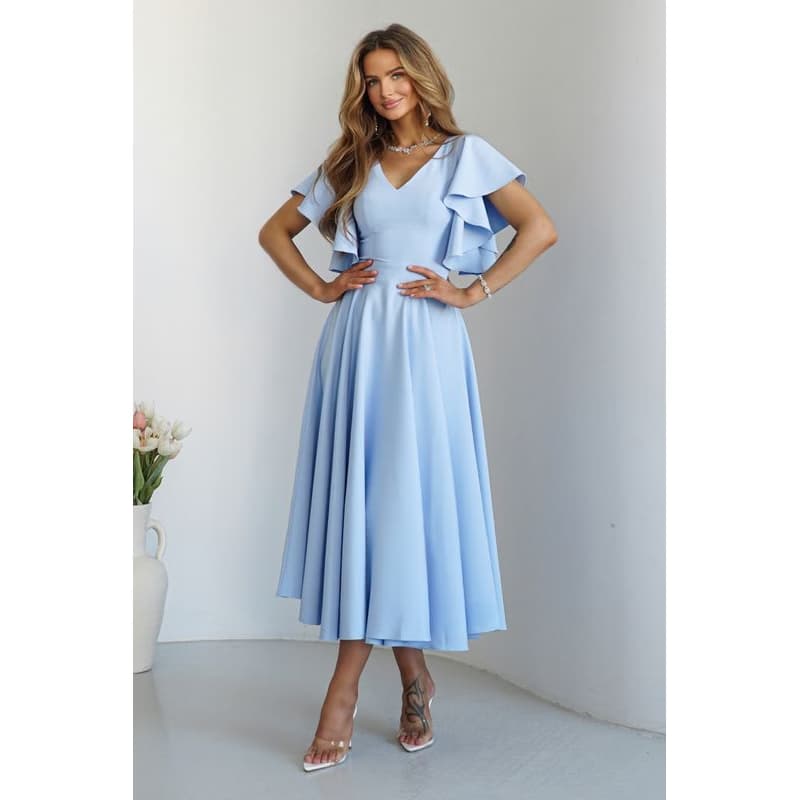 Warsaw Dress Svetlomodré midi šaty s volánovými rukávmi Veľkosť: XXXL 1