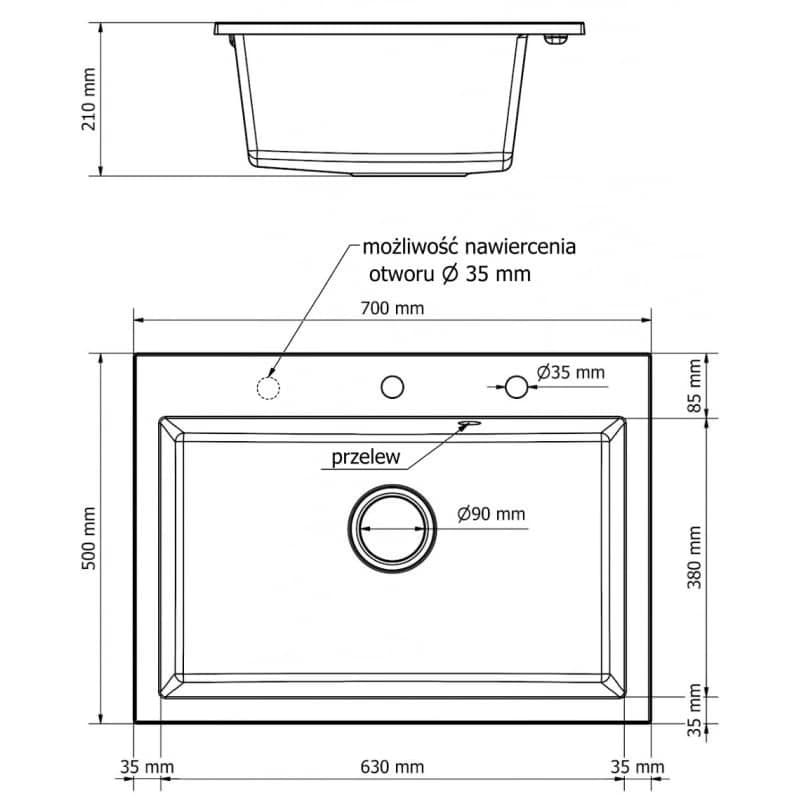 MEXEN MEXEN - Elix granitový drez 1-miska 700 x 500 mm, sivý, sifón chróm 6526701005-71 5