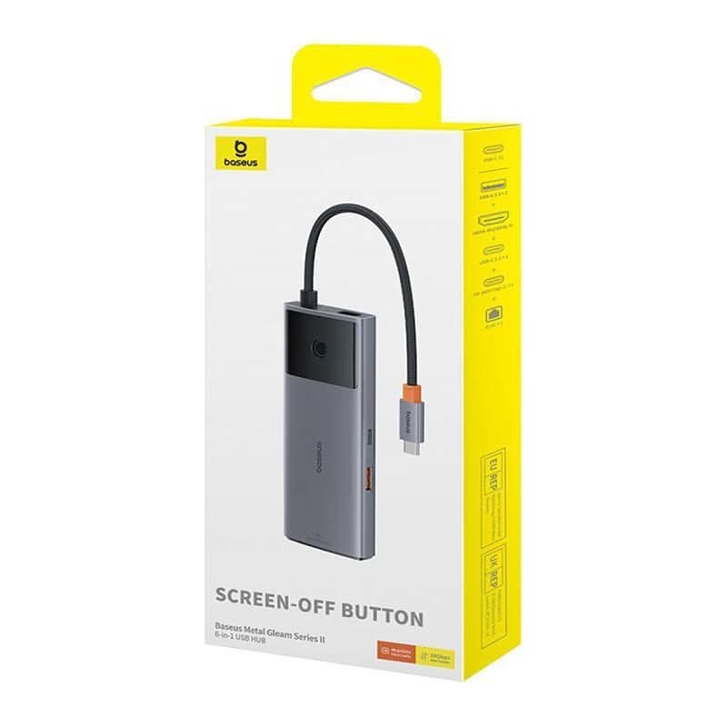 Baseus hub Series 2 USB 6v1 (USB-C/HDMI4K60Hz/USB-C(10Gbps)/USB-A(10Gbps)/RJ45/USB-C(PD) sivý 5
