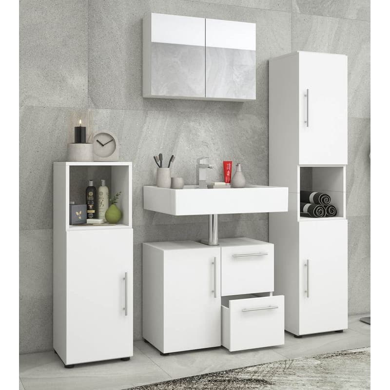 Kúpeľňový set Flandu so zrkadlovou skrinkou, biela 1