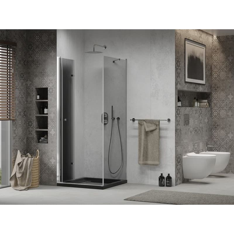 MEXEN/S - Lima sprchovací kút 90x90, grafit, chróm + čierna vanička so sifónom 856-090-090-01-40-4070 4