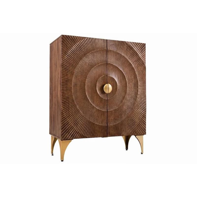 Estila Moderná etno barová skrinka Cumbria z masívneho mangového dreva v prírodnej hnedej farbe so zlatými kovovými detailmi 120 cm 1