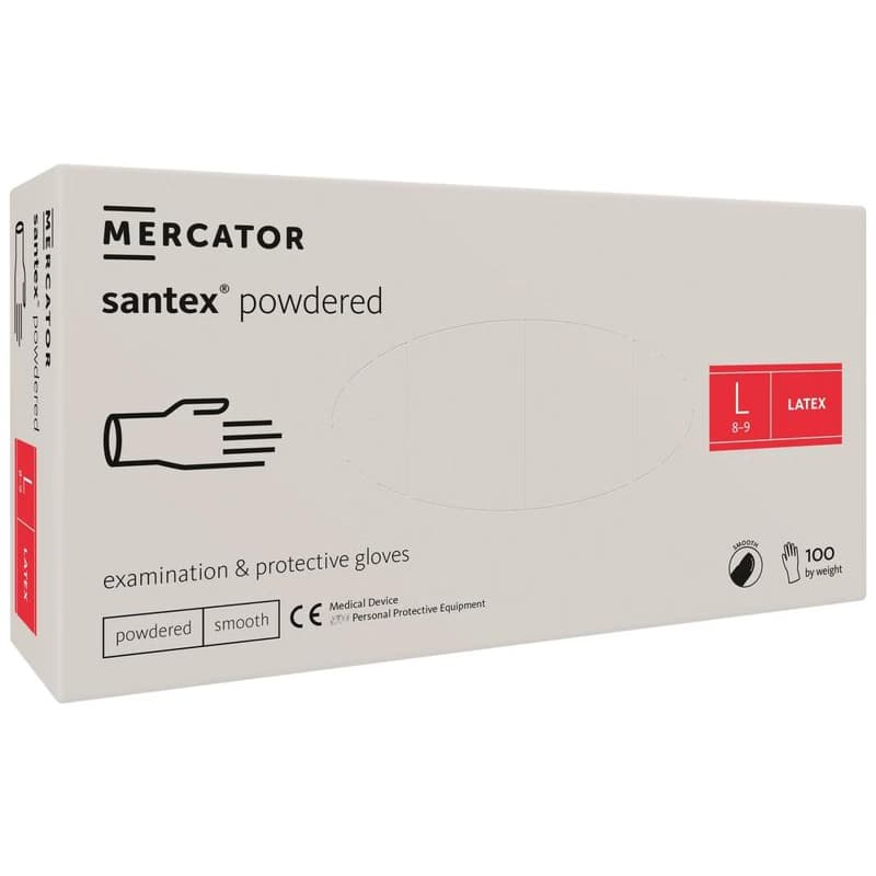 SANTEX POWDERED – Latexové púdrované rukavice telové, 100 ks, M 4