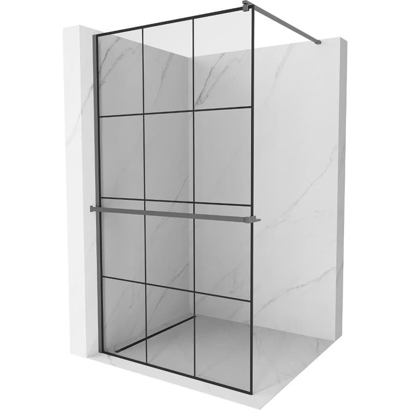 MEXEN/S - Kioto+ Sprchová zástena WALK-IN s poličkou a držiakom uterákov 120 x 200, čierny vzor, grafit metal 800-120-121-95-77 1
