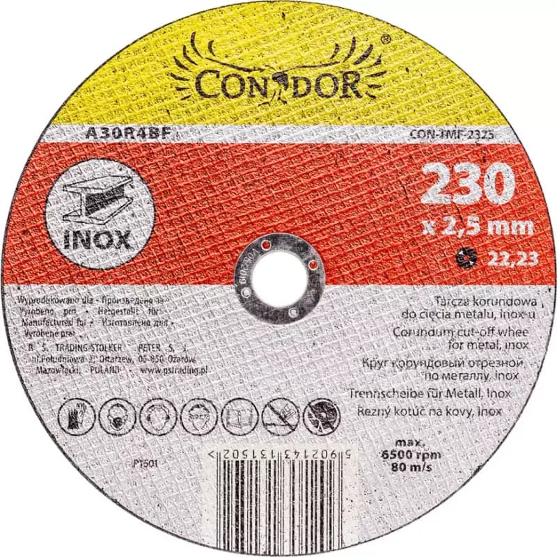 Kotúč korundový, na rezanie kovu, inox, 230 x 2,5 mm, Drel 1