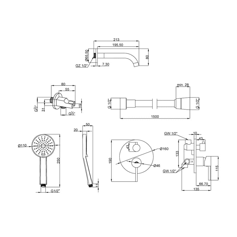 INVENA - Vaňová batéria, podomietková, 2-F, DAFNI CZAR BS-88-W04-A 2