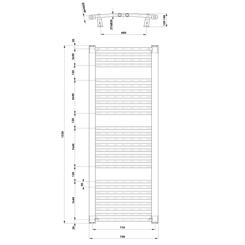 AQUALINE - ORBIT vykurovacie teleso s bočným pripojením 750x1320 biela ILO37T 2