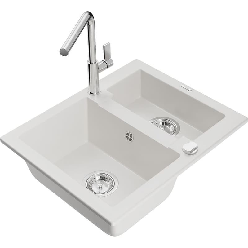MEXEN/S MEXEN/S - Carlos granitový drez 1.5 vrátane batérie Flora, biela 6518-20-670401-00 1