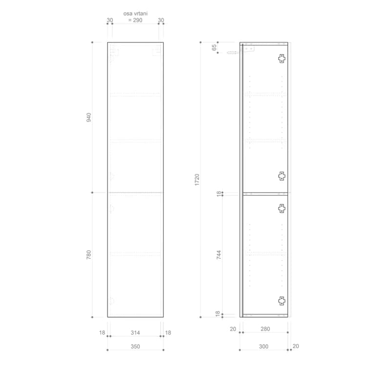 SAPHO - ESPACE skrinka 35x172x32cm, 2x dvierka, ľavá/pravá, biela matná ESC230-3131 2