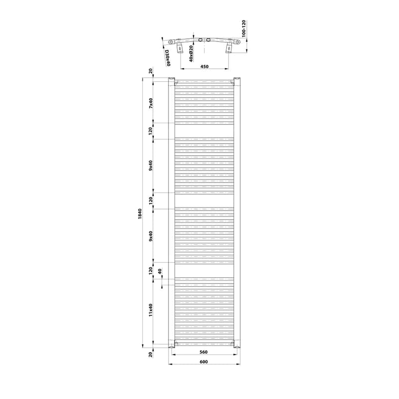 AQUALINE - ORBIT vykurovacie teleso s bočným pripojením 600x1850 biela ILO86T 2