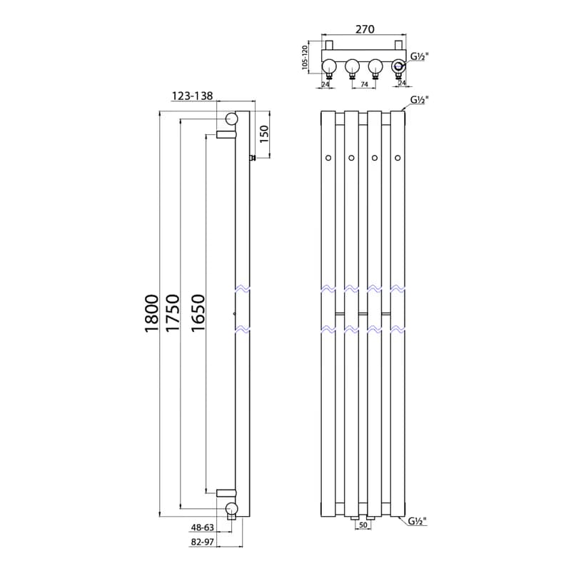SAPHO - PILON vykurovacie teleso 270x1800, so 4 háčikmi, chróm IZ120T 3