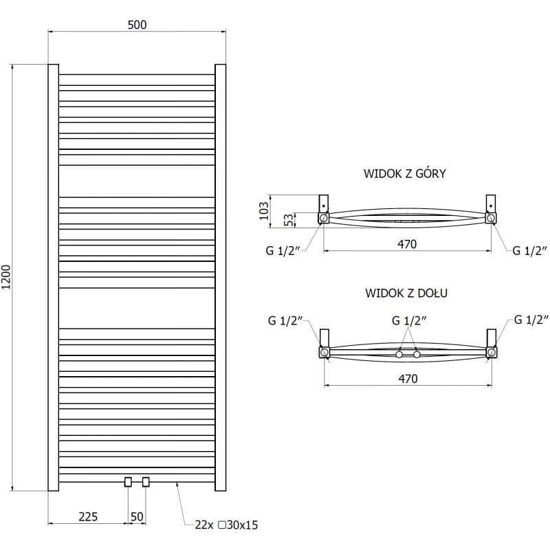 MEXEN - Zing vykurovací rebrík/radiátor 1200 x 500 mm, 513 W, biela W128-1200-500-00-20 3
