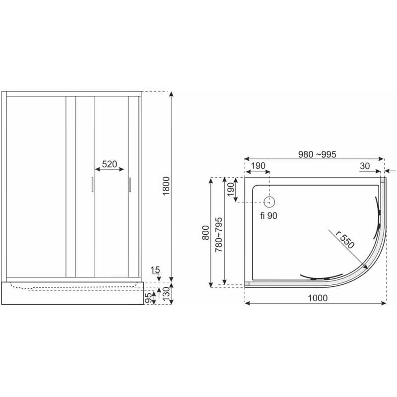 KERRA - Sprchovací kút s vaničkou Madera 100x80 Ľavá 5907548117809 2
