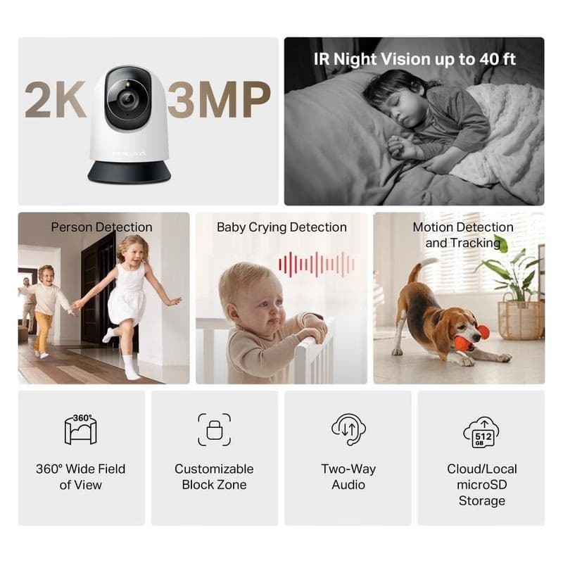 MERCUSYS MC210 domáca/indoor kamera (3MP, 2K, 1296p, IR 12m, WiFi, microSD) 2