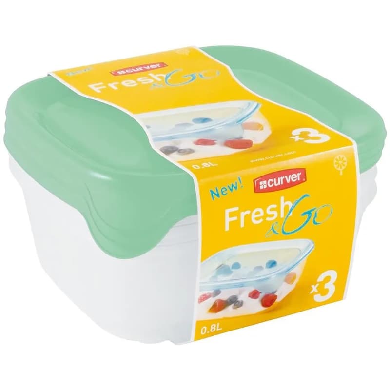 CURVER Sada dóz na potraviny FRESH & GO 3x0,8L | transparentná / zelená 1