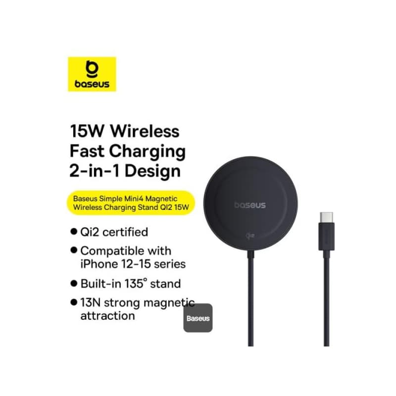 Baseus bezdrôtová nabíjacia magnetická podložka Simple Mini4 Qi2 15W čierna 2