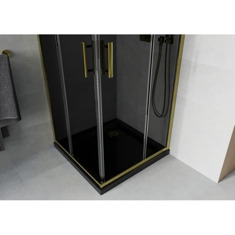 MEXEN/S - Rio sprchovací kút štvorec 80x80, grafit, zlatá + čierna vanička so sifónom 860-080-080-50-40-4070G 5