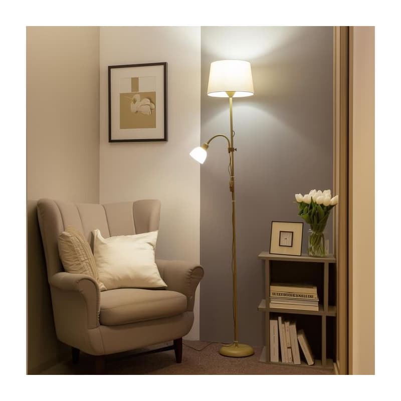 Brilagi - Stojacia lampa CERIA 1xE27/100W/230V + 1xE14/25W zlatá/béžová 1xBG2827+1xEG781037 1