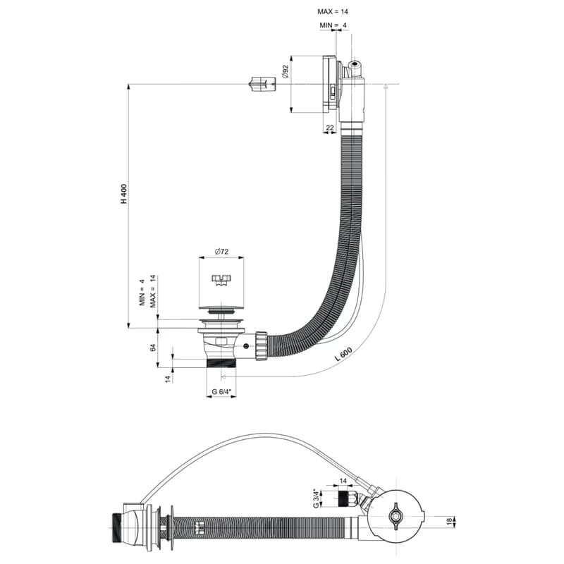 Polysan Polysan, Vaňová súprava s napúšťaním, bovden, dĺžka 600mm, zátka 72mm, biela, 71851.10 2