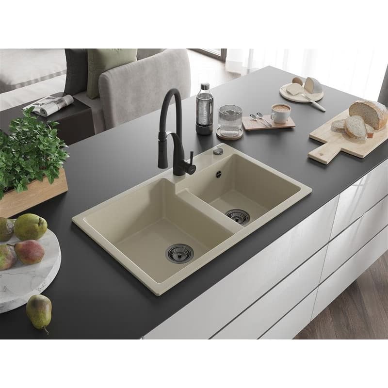 MEXEN/S MEXEN/S - Tomas granitový drez 2-bowl vrátane batérie Aster, béžová 6516-69-73450-70-B 2