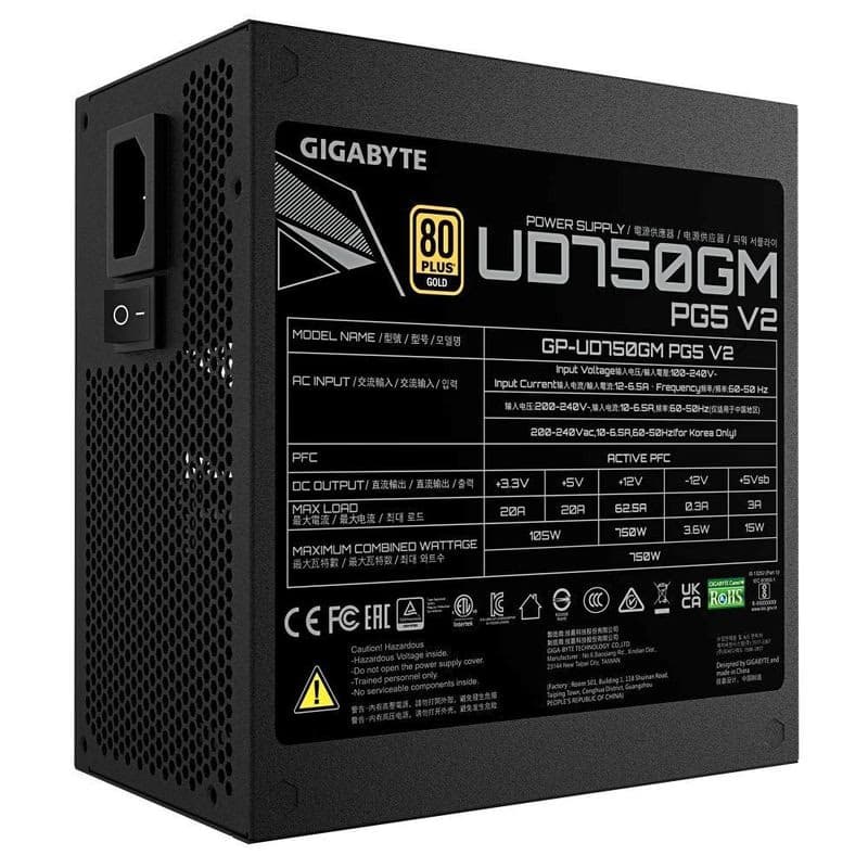 GIGABYTE zdroj UD750GM PG5 V2, 750W, 120mm, Plne modulárny, 80 Plus Gold, ATX 3.1 5