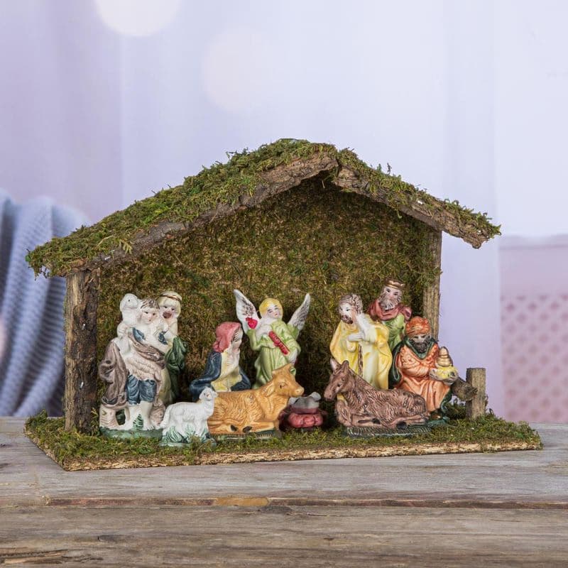Drevené jasličky s porcelánovými figúrkami 1