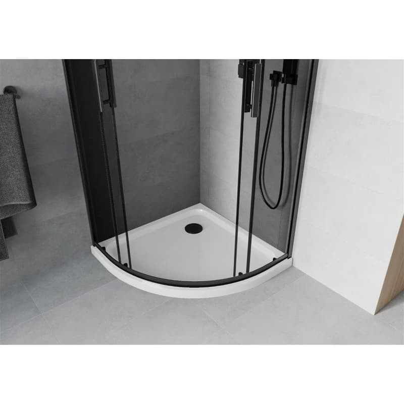 MEXEN/S - Rio sprchovací kút štvrťkruh 90x90, grafit, čierna + biela vanička so sifónom 863-090-090-70-40-4110B 4