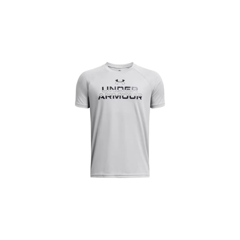 Chlapčenské tréningové tričko s krátkym rukávom UNDER ARMOUR UA Tech Split Wordmark SS-GRY