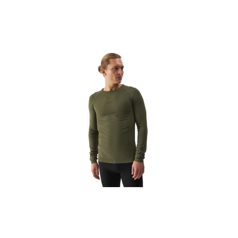 Pánske termo tričko s dlhým rukávom 4F SEAMLESS UNDERWEAR-WAW24USEAM172-43S-KHAKI