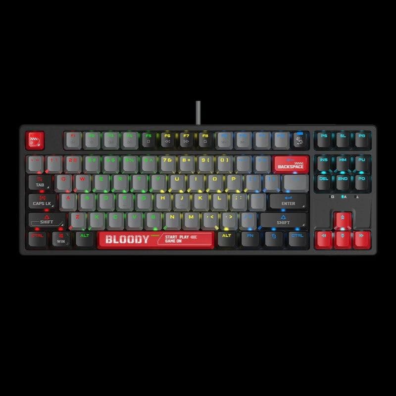 A4tech Bloody Klávesnica S87, herná klávesnica, mechanická, drôtová, Red Switch, CZ/SK, Čierna