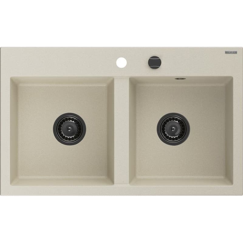 MEXEN/S MEXEN/S - Hektor granitový drez 2-bowl 800 x 480 mm, béžová, čierny sifón 6521802000-69-B