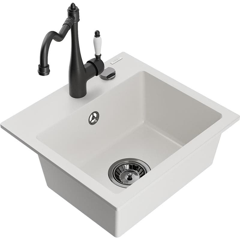 MEXEN/S MEXEN/S - Milo granitový drez 1-miska vrátane batérie Carla, biela 6505-20-670700-70