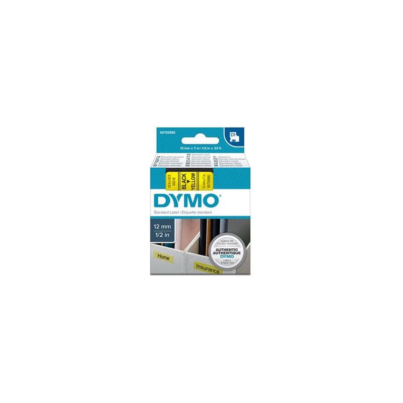 Dymo originál páska do tlačiarne štítkov, Dymo, 45018, S0720580, černý tlač/žltý podklad, 7m, 12mm, D1 2