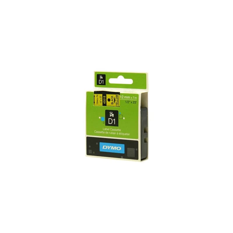 Dymo originál páska do tlačiarne štítkov, Dymo, 45018, S0720580, černý tlač/žltý podklad, 7m, 12mm, D1 3