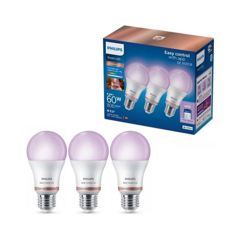 SADA 3x stmievateľných RGB LED žiaroviek Philips SMART A60 E27/8,8W/230V 2200-6500K 8720169204423 1