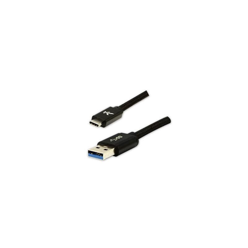 Logo USB kábel (3.2 gen 1), USB A samec - USB C samec, 1m, 5 Gb/s, 5V/3A, čierny, box, nylonové opletenie, hliníkový kryt konektora,