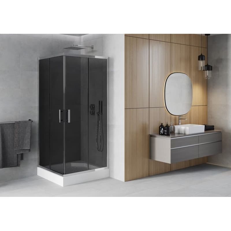 MEXEN/S - Rio štvorcový sprchovací kút 90 x 90, grafit, chróm + vanička Rio 860-090-090-01-40-4510 2