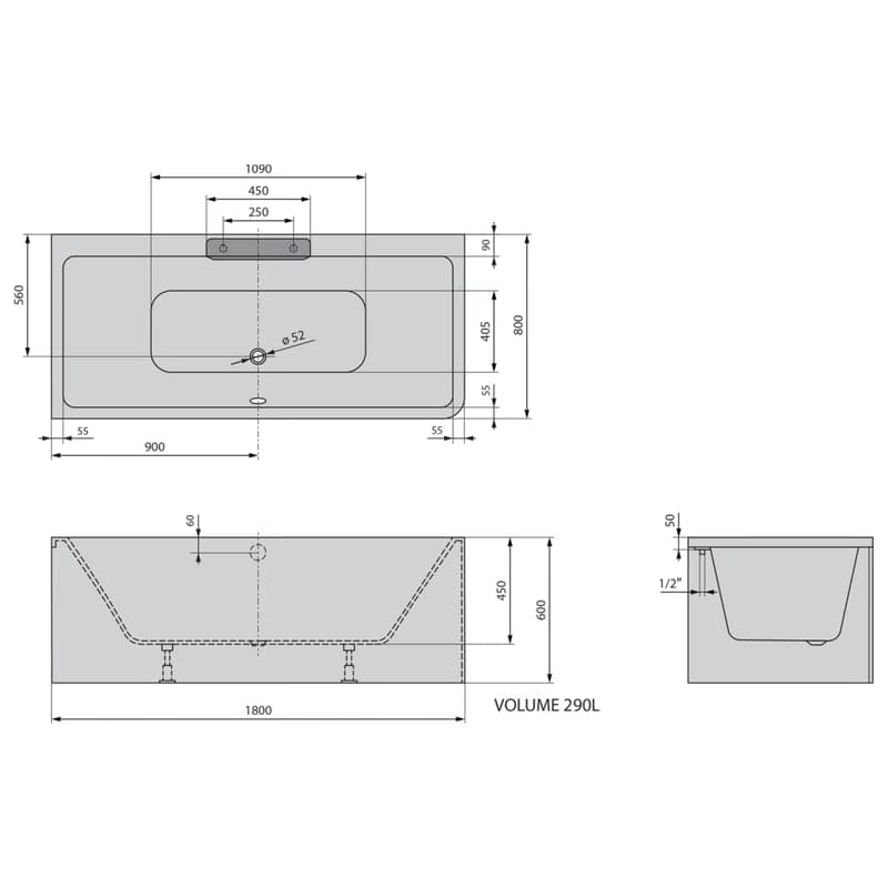 POLYSAN - CASCATA L MONOLITH obdĺžniková vaňa 180x80x60cm, kaskáda nerez 73836ML.100 2