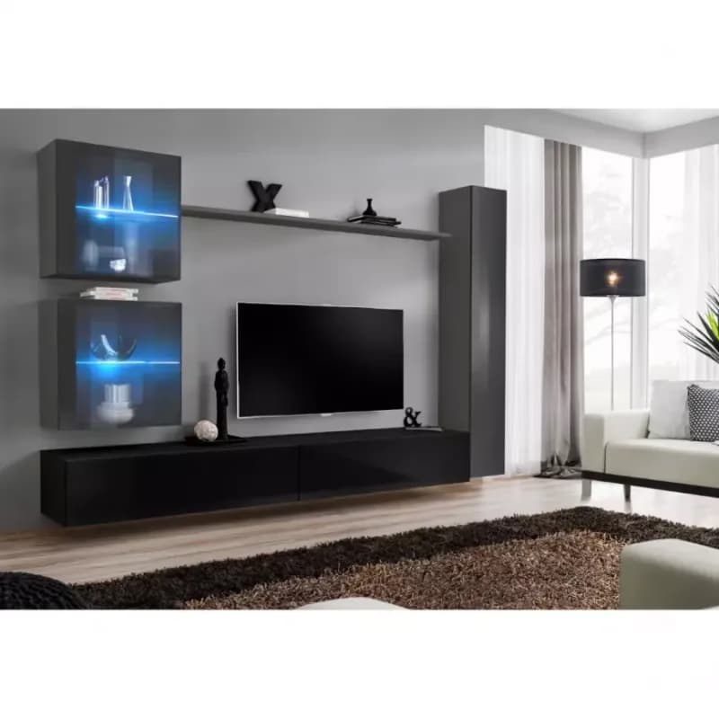 Obývacia stena Switch XVIII Sklo +LED Grafit/čierna 1