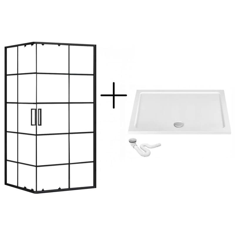 REA/S - Sprchovací kút CONCEPT 80x100 - čierny + biela sprchová vanička Savoy KPL-K1005 1
