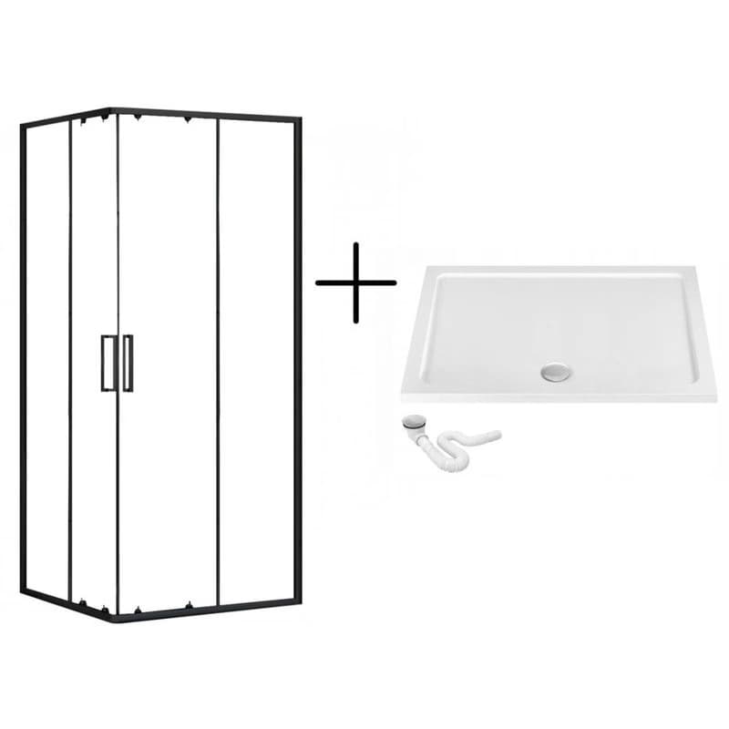 REA/S - Sprchovací kút PUNTO - čierny 80x100 + biela sprchová vanička Savoy KPL-K1016 1