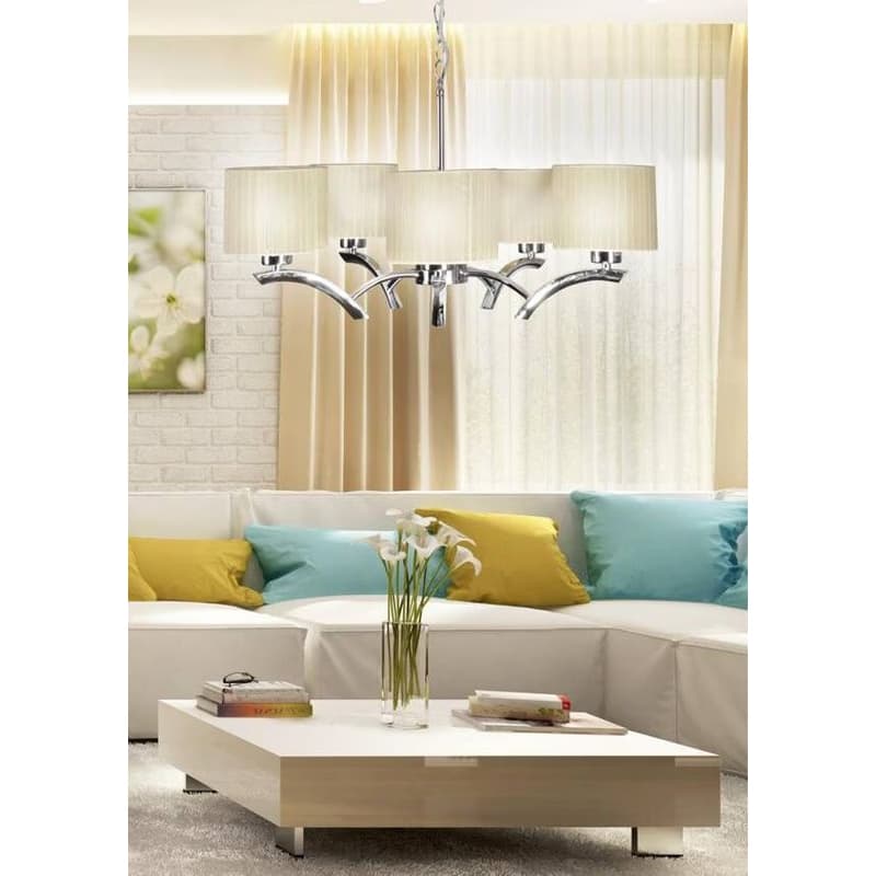Závesná lampa chróm + krémové tienidlo 5x60W luster Draga 2