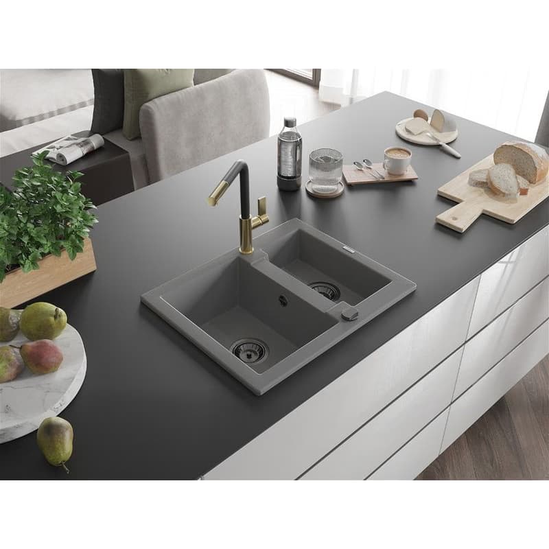 MEXEN/S MEXEN/S - Carlos granitový drez 1.5 vrátane batérie Flora, šedá 6518-71-670401-57-B 2