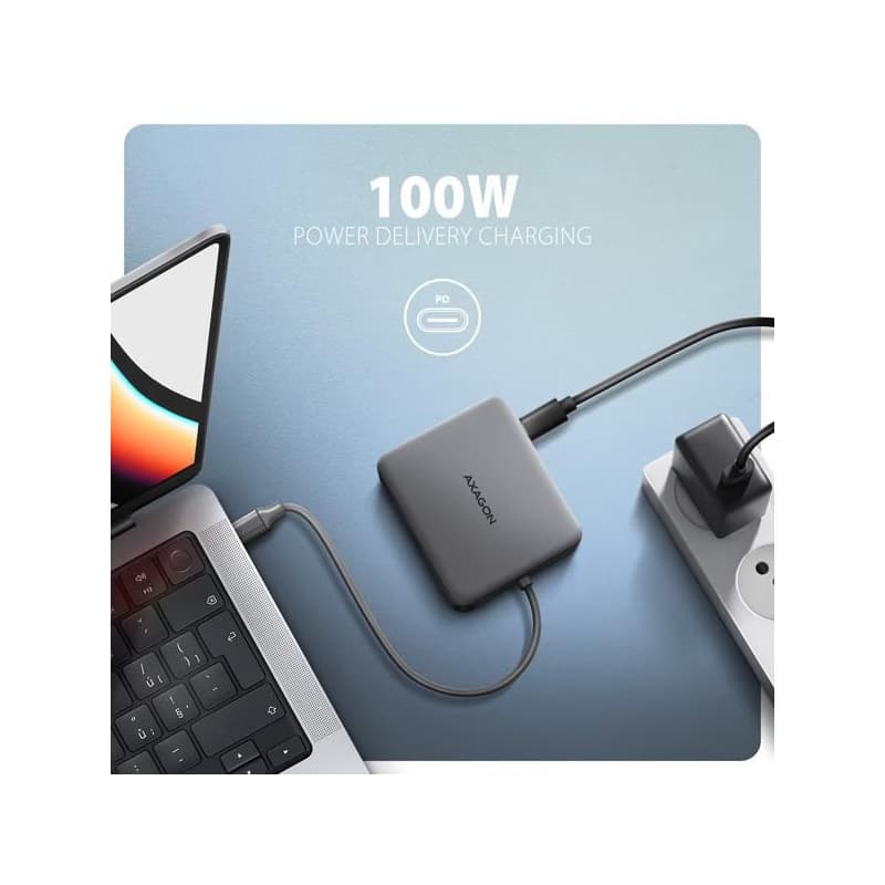 AXAGON HMC-5HL USB 5Gbps húb, 2x USB-A, HDMI 4k/60Hz, RJ-45 GLAN, PD 100W, kábel USB-C 20cm 4