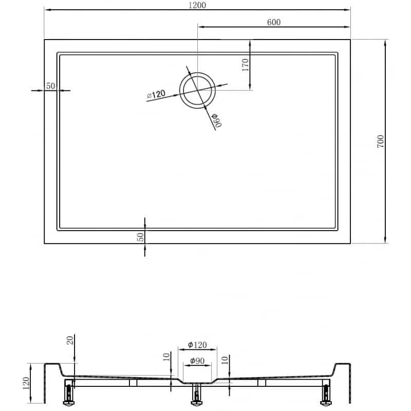 MEXEN - Flow+ sprchová vanička obdĺžniková 70 x 120, čierna mat 46R707012H 6