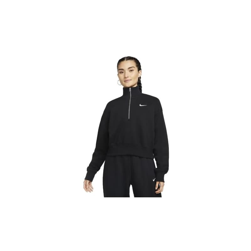 Dámska mikina s 1 2 zipsom NIKE W NSW PHNX FLC QZ CROP BLACK SAIL