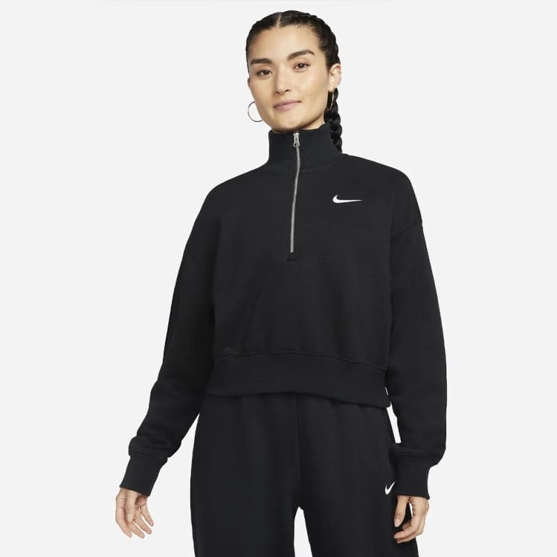 Dámska mikina s 1 2 zipsom NIKE W NSW PHNX FLC QZ CROP BLACK SAIL 2