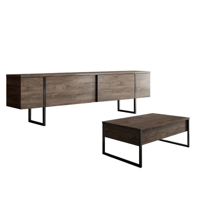 Living Room Furniture Set Luxe Set - Walnut, Black 3