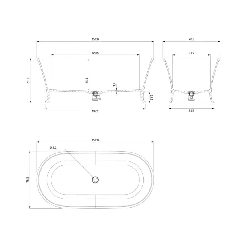 OMNIRES - CLASSICA M+ voľne stojaca vaňa, 160 x 79 cm biela lesk /BP/ CLASSICAWWBP 3