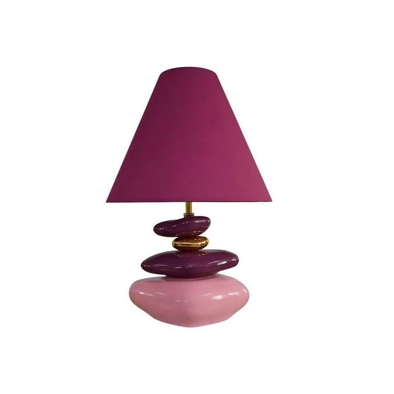 Estila Glamour stolná lampa Caillou v odtieňoch fuksiovej a ružovej so zlatým detailom a organickým dizajnom kameňov 59 cm 1